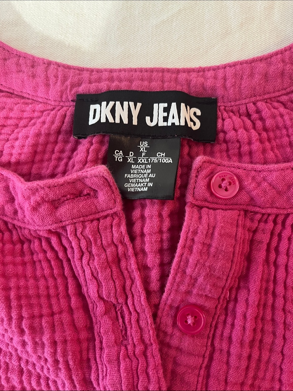 Dkny Fuchsia Pink Long-Sleeve Button Henley Top
